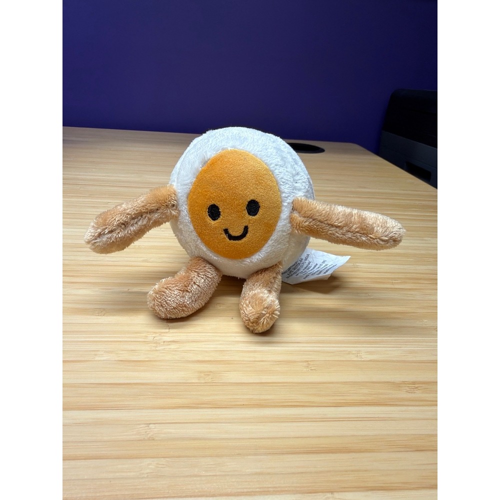 Cute Smiling Fried Egg Plush Small Round Stuffed Toy White Yellow 4"